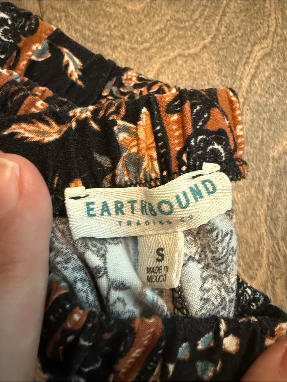 EARTHBOUND Black Floral Stripe Leggings with Rust and Blue Accents - Picture 2 of 2